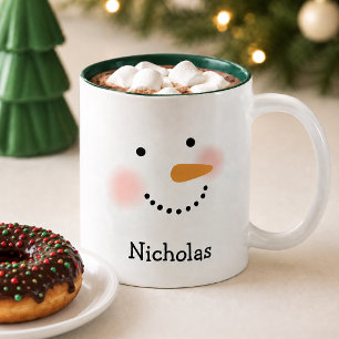 Tasse 2 Couleurs Joli visage de bonhomme de neige Nom de garçons ve