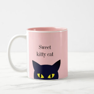 Tasse 2 Couleurs Joli visage de chat noir doux & calligraphie sur f