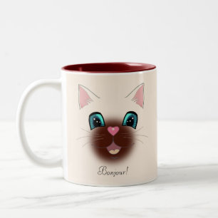 Tasse 2 Couleurs Joli visage de chat siamois