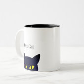 Tasse 2 Couleurs Joli visage et calligraphie de chat noir (Devant gauche)