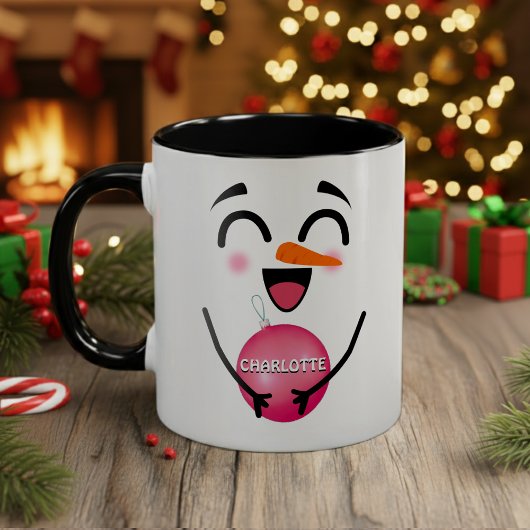 Tasse 2 Couleurs Joli visage Sourire hiver Snowman Noël Ornement