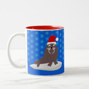 Tasse 2 Couleurs Joli Walrus de Noël et Snowflakes