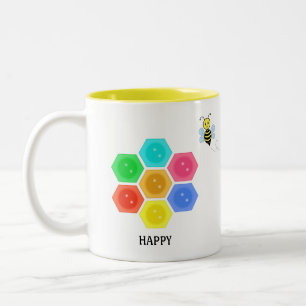 Tasse 2 Couleurs Jolie abeille et nid d'abeille multicolore sur fon
