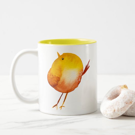 Tasse 2 Couleurs Jolie aquarelle d'oiseau jaune (Avec donut)