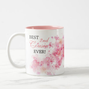 Tasse 2 Couleurs Jolie aquarelle rose florale Meilleur 2ème Cousin 