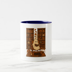 Tasse 2 Couleurs Jolie bibliothèque effrayante, fantôme lisant en a