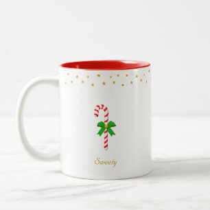 Tasse 2 Couleurs Jolie canne à bonbons, étoiles dorées et texte mod