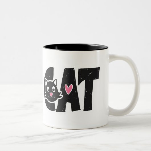 Tasse 2 Couleurs Jolie conception de typographie de chat noir (Droit)