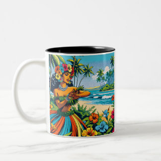 Tasse 2 Couleurs Jolie danseuse de Hula sur les îles Hawaiiennes