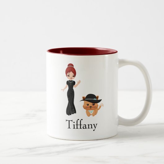 Tasse 2 Couleurs Jolie femme Red Head avec chat (Droit)