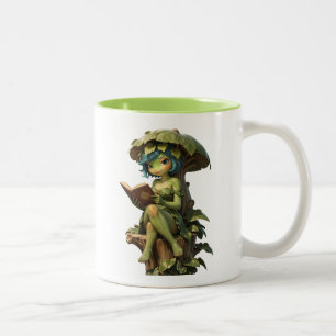 Tasse 2 Couleurs Jolie Fille Grenouille Lisant un Livre Sous une Fe