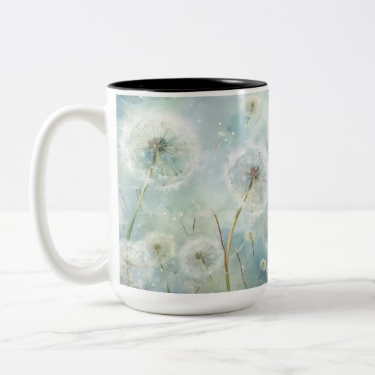 TASSE 2 COULEURS JOLIE FLEURS DE DANDELION DE COULEUR D'EAU PASTEL (Gauche)