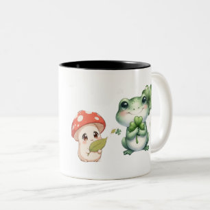 Tasse 2 Couleurs Jolie Grenouille et Champignons Cottage Core Nom
