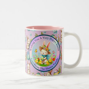 Tasse 2 Couleurs Jolie Lapin de Pâques et joyeux Fleurs de Printemp