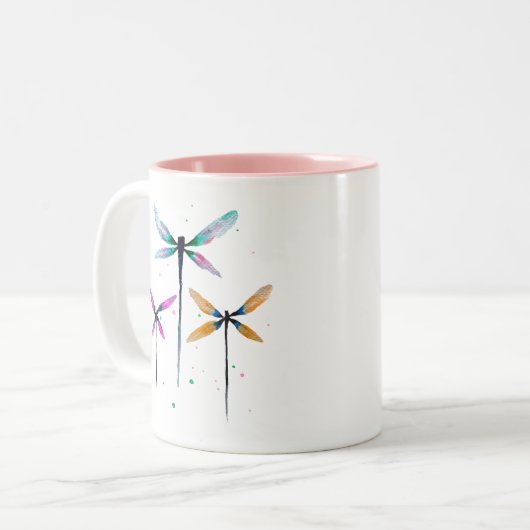 Tasse 2 Couleurs Jolie libellule aquarelle rustique (Devant gauche)