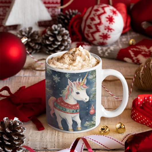 Tasse 2 Couleurs Jolie licorne Noël personnalisé