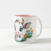 Tasse 2 Couleurs Jolie petite vache fille en fleurs (Devant droit)