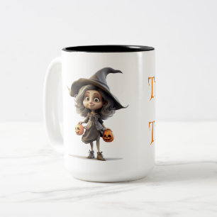 Tasse 2 Couleurs Jolie sorcière aux grands yeux avec des citrouille