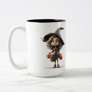 Tasse 2 Couleurs Jolie Sorcière Big Eyed avec Citrouille Tricoter