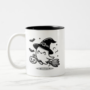Tasse 2 Couleurs Jolie Sorcière Fantôme avec Citrouille & Balai R