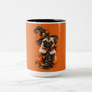 Tasse 2 Couleurs Jolie sorcière Pug Halloween Citrouille