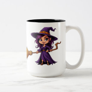 Tasse 2 Couleurs Jolie Sorcière Tenant un Balai pour le Fun d'Hallo