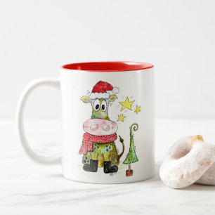 Tasse 2 Couleurs Jolie vache de Noël Whimsical