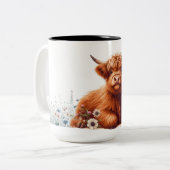Tasse 2 Couleurs Jolie vache Florale Highland (Devant gauche)