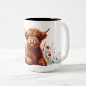 Tasse 2 Couleurs Jolie vache Florale Highland (Devant droit)