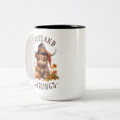 Tasse 2 Couleurs Jolie vache Highland Thanksgiving Bénédictions (Devant gauche)
