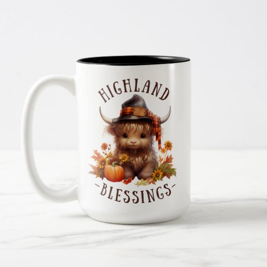 Tasse 2 Couleurs Jolie vache Highland Thanksgiving Bénédictions (Gauche)
