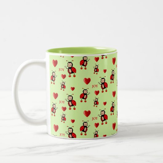 Tasse 2 Couleurs Jolies coccinelles, cœurs et joie sur fond vert cl (Gauche)