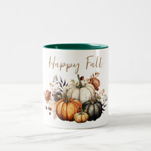Tasse 2 Couleurs Jolies Fleurs d'Automne et Citrouilles Aquarelle A