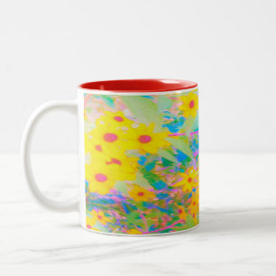 Tasse 2 Couleurs Jolies fleurs jaunes et rouges avec turquoise