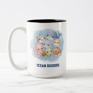 Tasse 2 Couleurs Jolis amis de l'océan en cartoon Animaux marins à