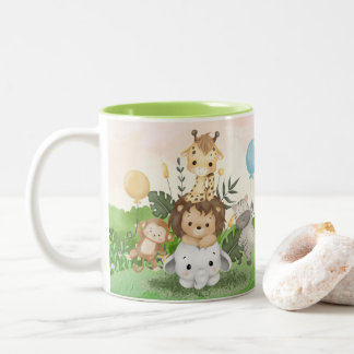 Tasse 2 Couleurs Jolis Animaux de la Jungle à l'Aquarelle Nom Perso