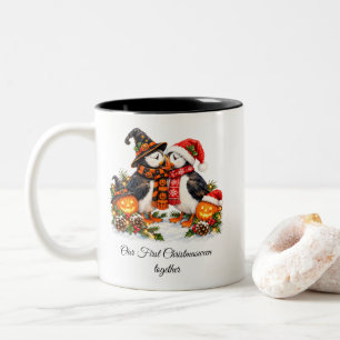 Tasse 2 Couleurs Jolis couples de puffins pour Noël et Halloween ro