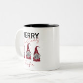 Tasse 2 Couleurs Jolis Gnomes de Noël à Carreaux avec Votre Nom (Devant gauche)