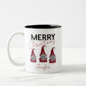 Tasse 2 Couleurs Jolis Gnomes de Noël à Carreaux avec Votre Nom (Gauche)