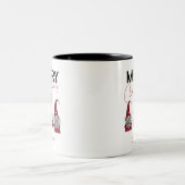 Tasse 2 Couleurs Jolis Gnomes de Noël à Carreaux avec Votre Nom (Centre)