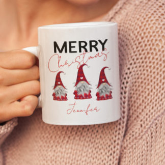 Tasse 2 Couleurs Jolis lutins de Noël à carreaux avec votre nom