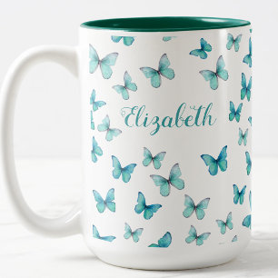 Tasse 2 Couleurs Jolis papillons sarcelle personnalisés Café