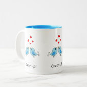 Tasse 2 Couleurs Jolis petits oiseaux, cœurs et calligraphie (Devant gauche)