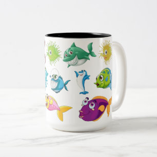 Tasse 2 Couleurs Jolis poissons de dessin animé et école de vie mar
