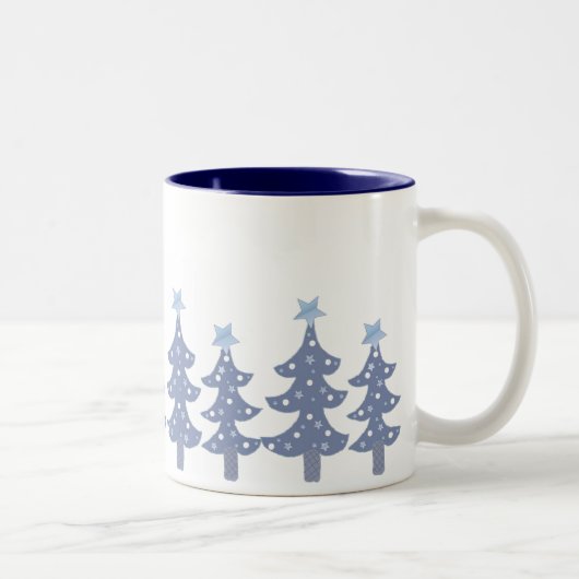 Tasse 2 Couleurs Jolis sapins de Noël bleus (Droit)