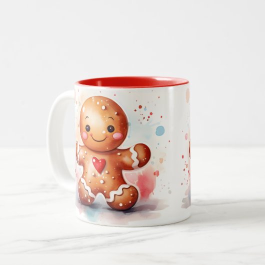Tasse 2 Couleurs Jolly Gingerbread Gens Noël (Devant gauche)