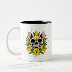 Tasse 2 Couleurs Jonquille et crâne de chat de mars