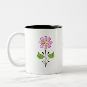 Tasse 2 Couleurs Jouez d'un Joyeux Jour Vert Type avec Fleur Rose