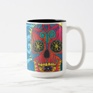 Tasse 2 Couleurs Jour de la mort crâne arc-en-ciel Daisy Tattoo Tri