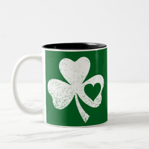 Tasse 2 Couleurs Jour de la Saint-Patrick vert Shamrock du cœur de